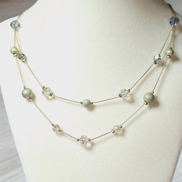 Ann Taylor Loft Beaded Layered Gold Tone Necklace - Picture 1 of 7